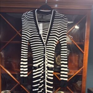 White House Black Market Striped Black and White Cardigan